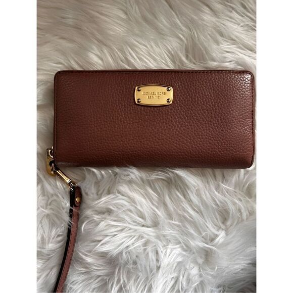 MICHAEL KORS Wallet wristlet brown Gold Zip Around MK Wristlet - Picture 2 of 5